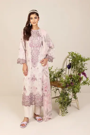 Unstitched Printed Lawn Suit | D-01 by SANAM SAEED, Beige