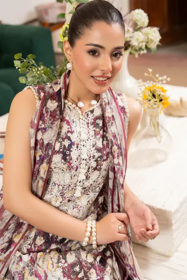Unstitched Embroidered Lawn Suit | D-01 by SANAM SAEED, DarkGrey