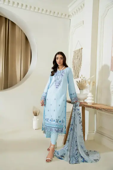Unstitched Embroidered Lawn Suit | Maharukh D-05 by SANAM SAEED, CornflowerBlue