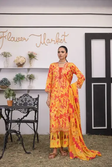 Unstitched Embroidered Lawn Suit | D-06 by SANAM SAEED, Yellow