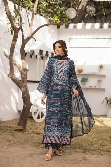 Unstitched Embroidered Lawn Suit | D-10 by SANAM SAEED, Blue
