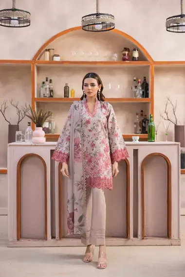 Unstitched Embroidered Dhanak Suit  | D03 by SANAM SAEED, LightPink
