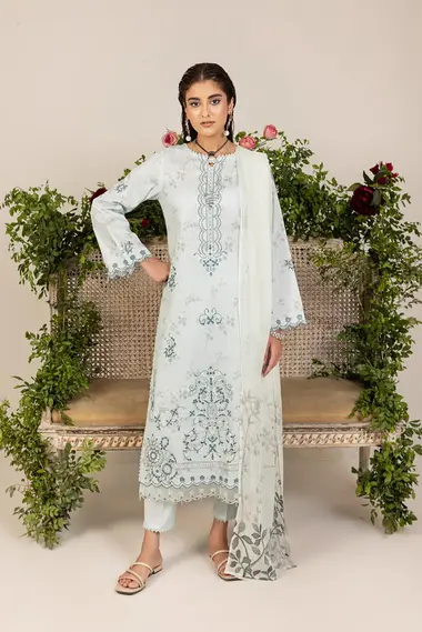 Unstitched Printed Lawn Suit | D-04 by SANAM SAEED, FloralWhite