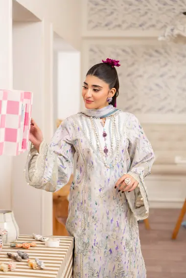Unstitched Embroidered Lawn Suit | D-09 by SANAM SAEED, DarkGrey