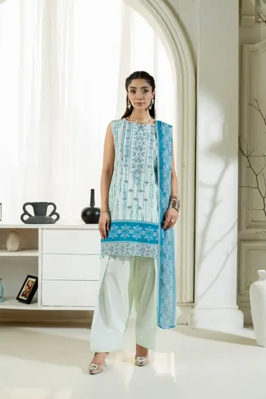 Unstitched Embroidered Lawn Suit | Maharukh D-03 by SANAM SAEED, CornflowerBlue