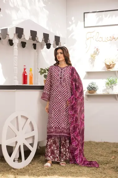 Unstitched Embroidered Lawn Suit | D-09 by SANAM SAEED, RebeccaPurple