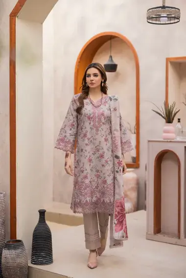 Unstitched Embroidered Dhanak Suit | D09 by SANAM SAEED, LightPink