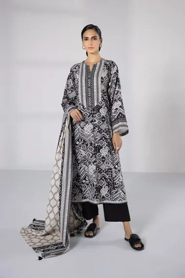 Unstitched Printed Lawn Suit | U3-DAYZ23V1-53WS by SAPPHIRE, Black