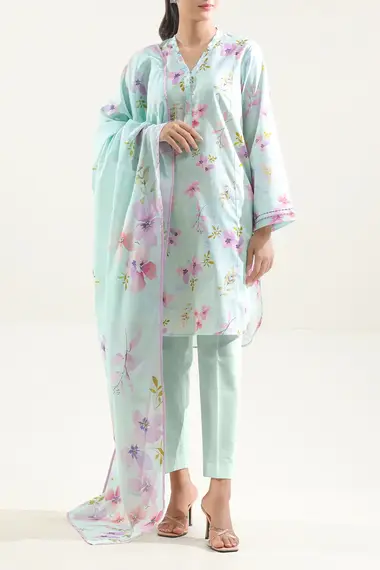Unstitched Printed Lawn Suit | Mehr U01-25412-07B by SAYA, LightSkyBlue
