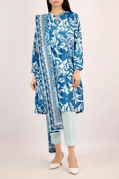Unstitched Printed Suit | U01-25067-06B by SAYA, CadetBlue