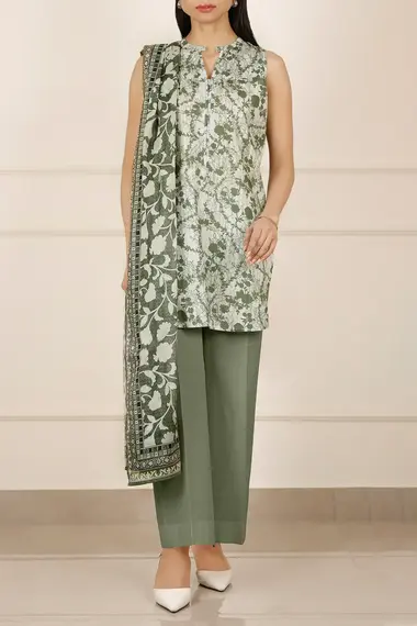 Unstitched Printed Suit | U01-25282-02A by SAYA, DarkGreen