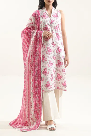 Unstitched Printed Lawn Suit | Jardin U05-25156-01B by SAYA, White