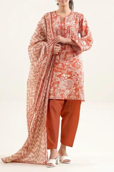 Unstitched Printed Lawn Suit | Jardin U05-25156-05B by SAYA, Coral