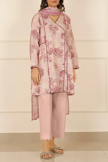 Unstitched Printed Suit | U01-25282-04B by SAYA, Pink