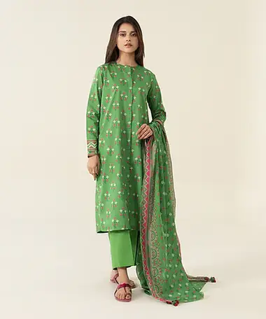 printed lawn shirt with printed voil dupatta by sapphire, DarkSeaGreen