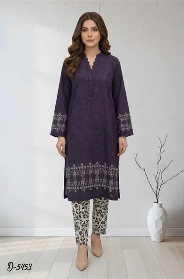Gulzar Vol2 Stitched Staple Linen Collection | D-5453 by TAWAKKAL, RebeccaPurple