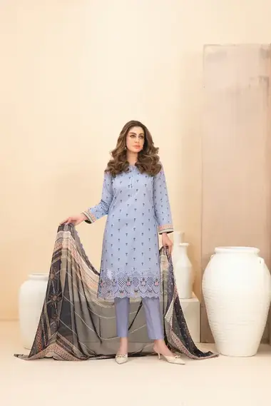 Unstitched Embroidered Lawn Suit | D-1115 by TAWAKKAL, MediumPurple