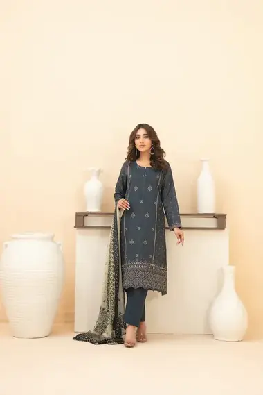 Unstitched Embroidered Lawn Suit | D-1112 by TAWAKKAL, Black