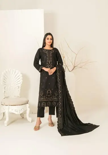 Stitched Embroidered Viscose Jacquard | D-5364 - Maeri by TAWAKKAL, Black