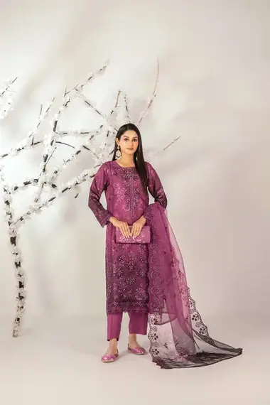 Stitched Fancy Embroidered Organza | D-5132 - Ishq by TAWAKKAL, Purple