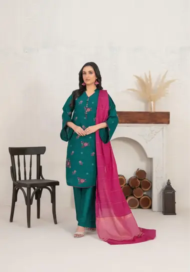 Selah Embroidered Jacquard Cotton | D-4019-Tawakkal by TAWAKKAL, DarkSeaGreen