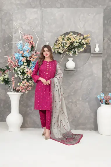 Stitched Embroidered Suit | D-3269 by TAWAKKAL, DeepPink