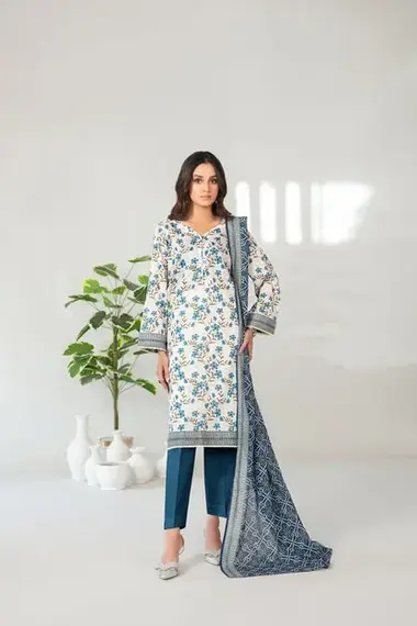 Mehza Lawn Rotary Print Vol I | D-3238 by TAWAKKAL, FloralWhite