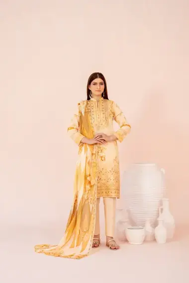 Embroidered Digital Printed Lawn | D-3216 - Jahzara Vol-2 by TAWAKKAL, Gold