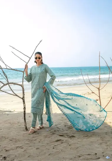 MANNAM Embroidered Stitched Vol-II | D-4057 - Tawakkal by TAWAKKAL, LightSeaGreen