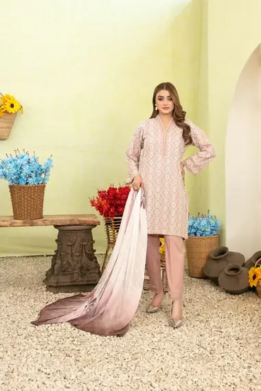 Stitched Breeza Embroidered Suit | D-2924 by TAWAKKAL, Pink