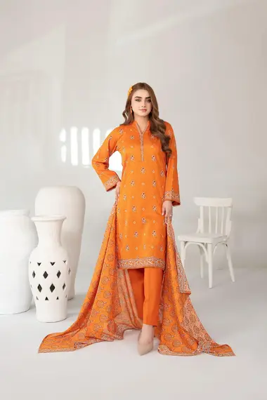 Mehza Lawn Rotary Print Vol I | D-3232 by TAWAKKAL, Orange