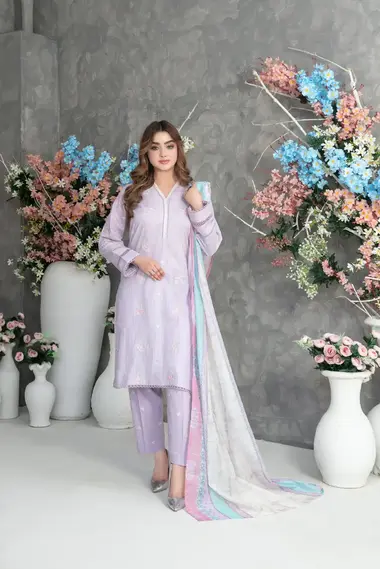 Stitched Embroidered Suit | D-3270 by TAWAKKAL, MediumPurple