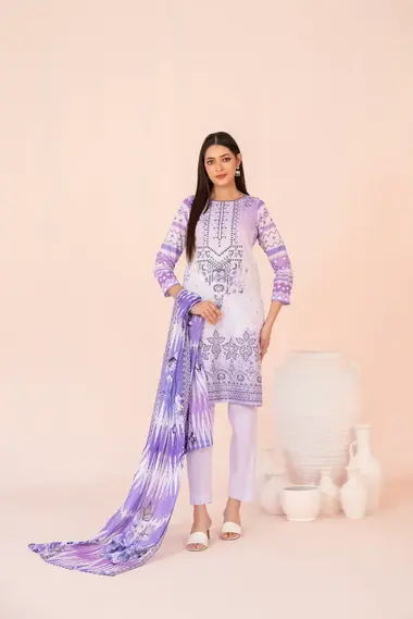 Embroidered Digital Printed Lawn | D-3211 - Jahzara Vol-2 by TAWAKKAL, MediumPurple