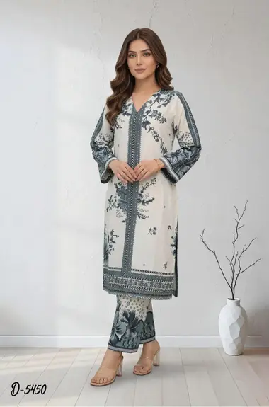 Gulzar Vol2 Stitched Staple Linen Collection | D-5450 by TAWAKKAL, Teal