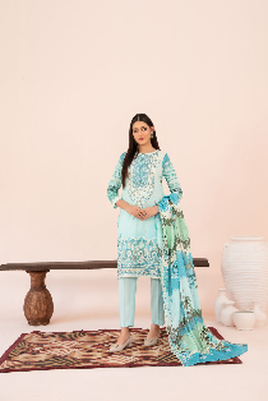 Embroidered Digital Printed Lawn | D-3215 - Jahzara Vol-2 by TAWAKKAL, PaleTurquoise