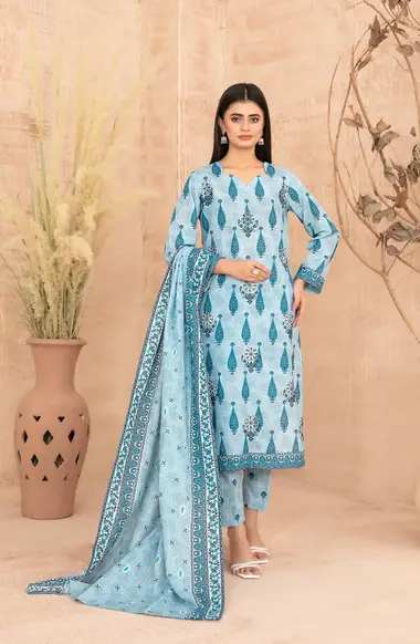 Unstitched Printed Khaddar | D-5296 by TAWAKKAL, DeepSkyBlue