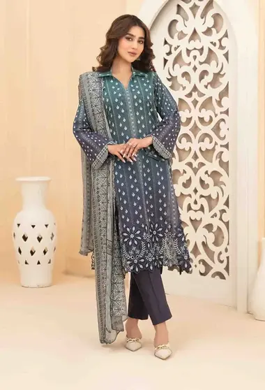 Unstitched Embroidered Lawn Suit | D-1116 by TAWAKKAL, DarkSeaGreen