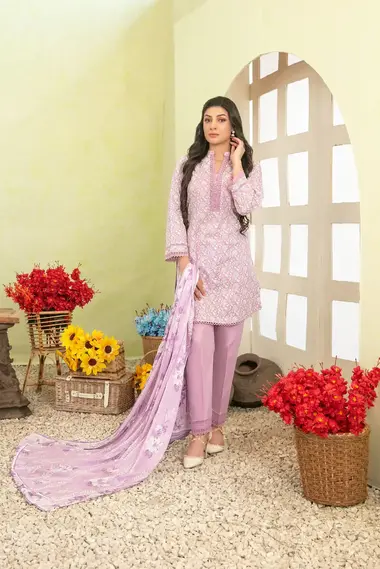 Stitched Breeza Embroidered Suit | D-2919 by TAWAKKAL, DeepPink
