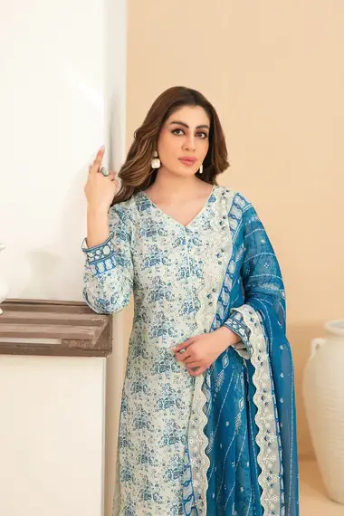 Unstitched Embroidered Lawn Suit | D-1119 by TAWAKKAL, White