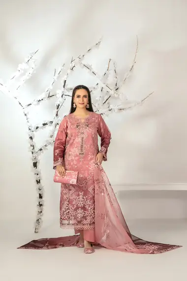 Stitched Fancy Embroidered Organza | D-5137 - Ishq by TAWAKKAL, LightPink