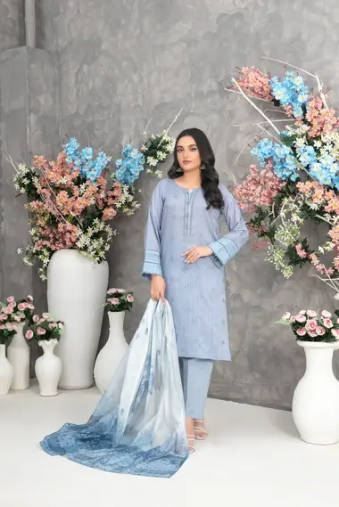 Stitched Embroidered Suit | D-3273 by TAWAKKAL, SteelBlue