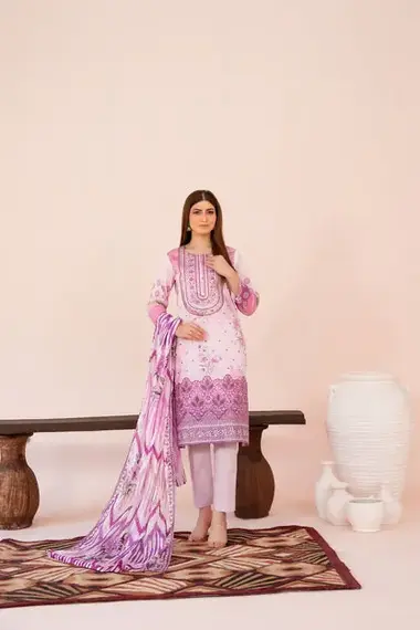 Embroidered Digital Printed Lawn | D-3212 - Jahzara Vol-2 by TAWAKKAL, LightPink