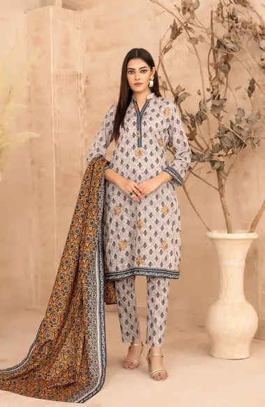 Unstitched Printed Khaddar | D-5297 by TAWAKKAL, LightGray