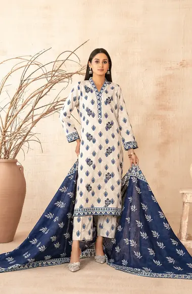 Unstitched Printed Khaddar | D-5292 by TAWAKKAL, White