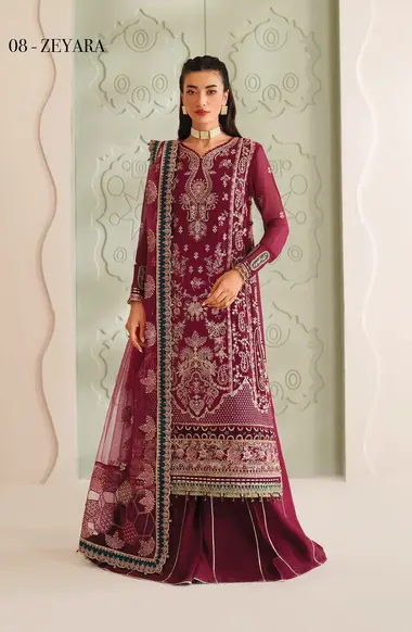 Embroidered Unstitched Formals Collection | 08-ZEYARA - XF25NRH by XENIA, Pink
