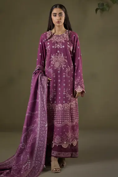 Dyed Unstitched Embroidered Suit | WUW25E30236 by ZELLBURY, Purple