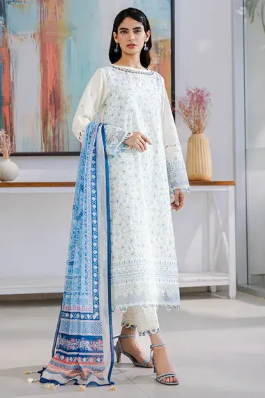 Unstitched Embroidered Lawn Suit | WUS25E30805 by ZELLBURY, GhostWhite