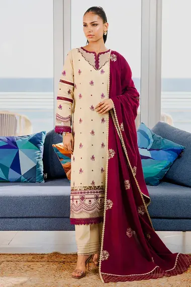 Unstitched Embroidered Lawn Suit | WUS25E30808 by ZELLBURY, SandyBrown