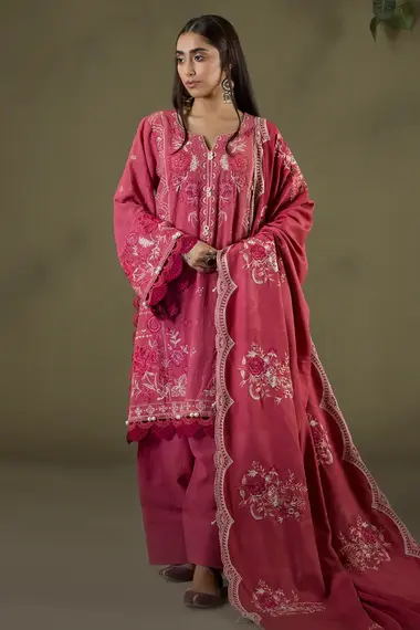 Dyed Unstitched Embroidered Suit | WUW25E30240 by ZELLBURY, DeepPink