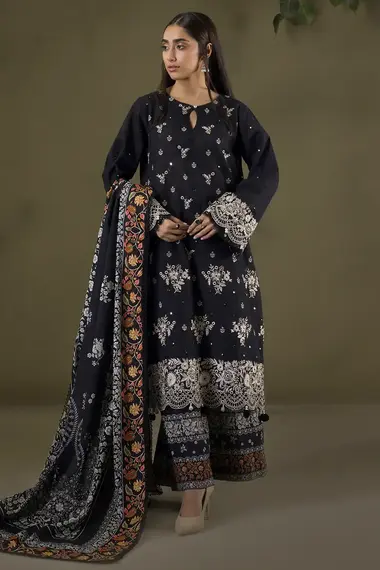 Dyed Unstitched Embroidered Suit | WUW25E30239 by ZELLBURY, Black